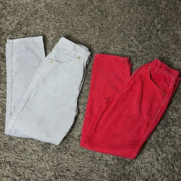 Vintage Girls Youth Corduroy Pants Lot of 2 Sz 8 JC Penny Red & Light Gray USA - Picture 3 of 16
